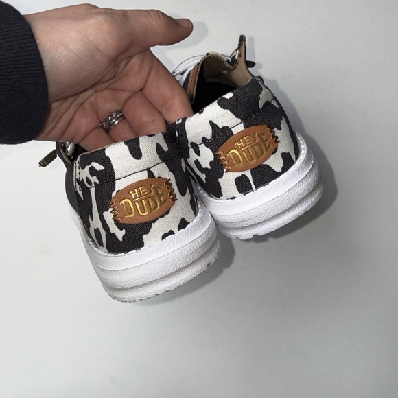 HEY DUDE New $65 Womens 8 Black White Wendy Animal Cow Print Causal Shoes Box#49 - Picture 5 of 6